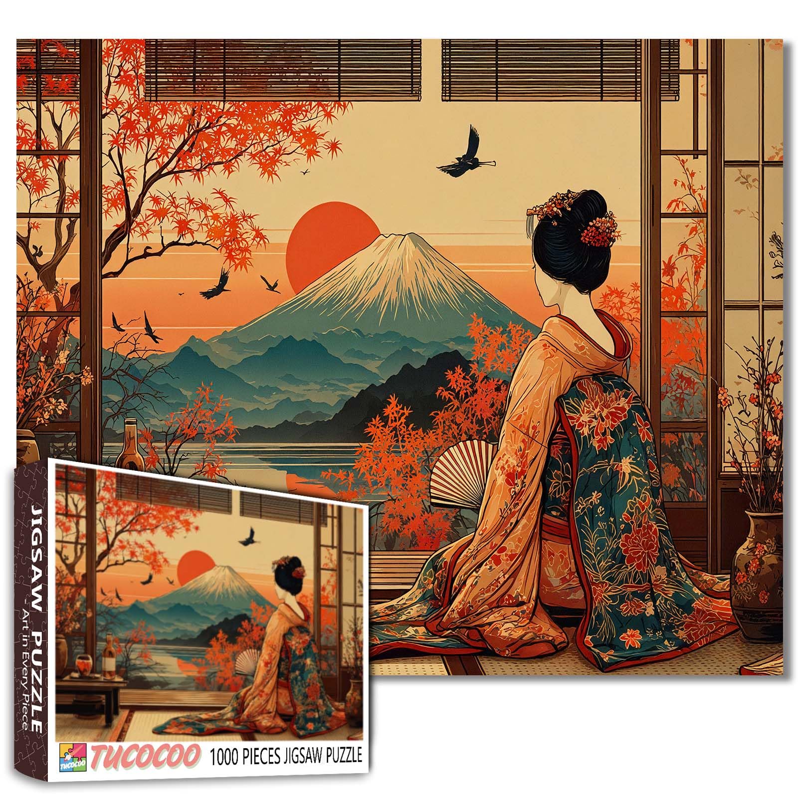 Mount Fuji Jigsaw Puzzles 1000 Pieces Japanese Geisha Art Jigsaw Puzzles for Challenging Family Games Kimono DIY Handwork Puzzle for Home Wall Decor Gifts 19.7"x27.6" โ image 1