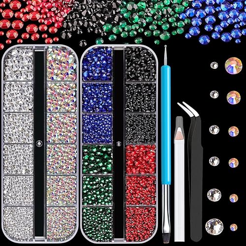 Miniatura 1 de Diamantes de imitación para uñas, gema de manicura, cristal AB con parte trasera plana de varios tamaños, cristal AB y transparente + piedras