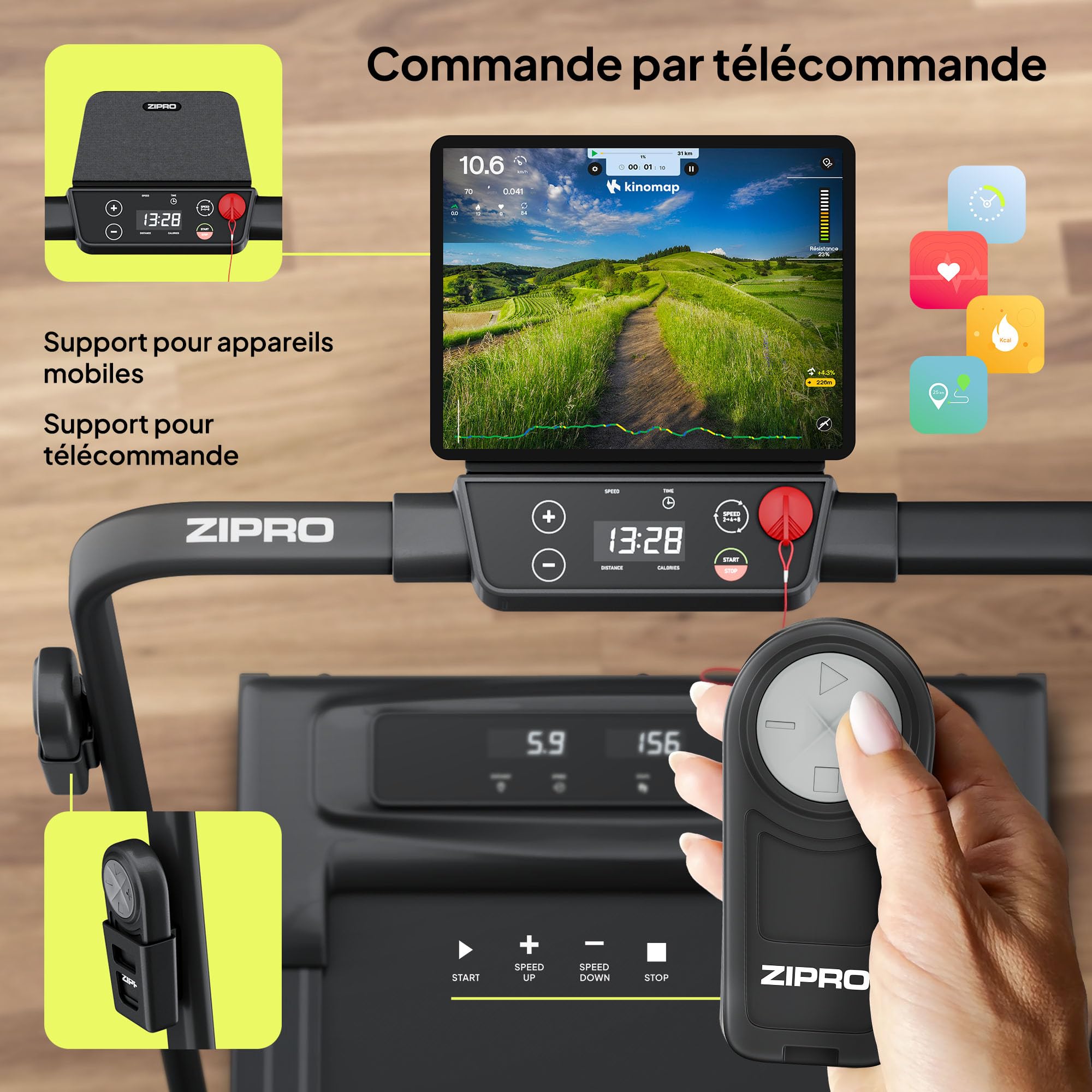 ZIPRO Newlite Tapis de Course Pliable, Walking Pad, Deux Modes d’Entraînement, Design Compact FlatFold, Vitesse 1-10 km/h, Capacité jusqu'à 110 kg, Amorti Easy Walk, Moteur Silencieux, Écran LED