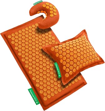 Acupressure Large Mat with Regular & Moon Pillow Set, Premium Acupressure Therapy for Pain Relief and Relaxation, Handcrafted in Europe with Sustainable and Natural Materials Amber
