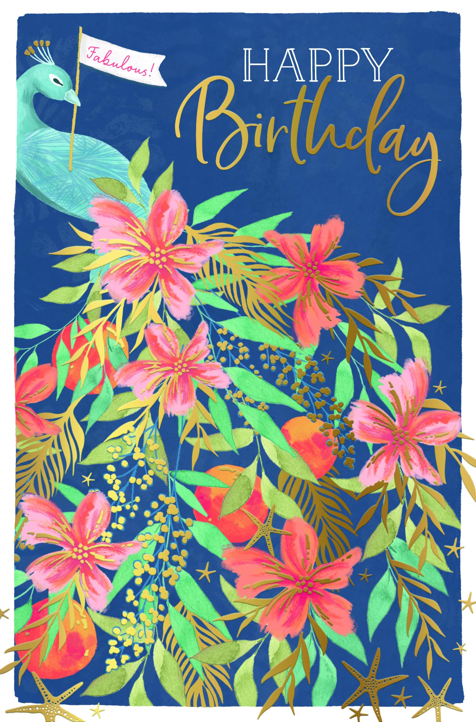 Wishing Well Birthday Card For Friends, Family Or Someone Special, Vibrant Peacock With Flowers 12.7 x 20.3 cm