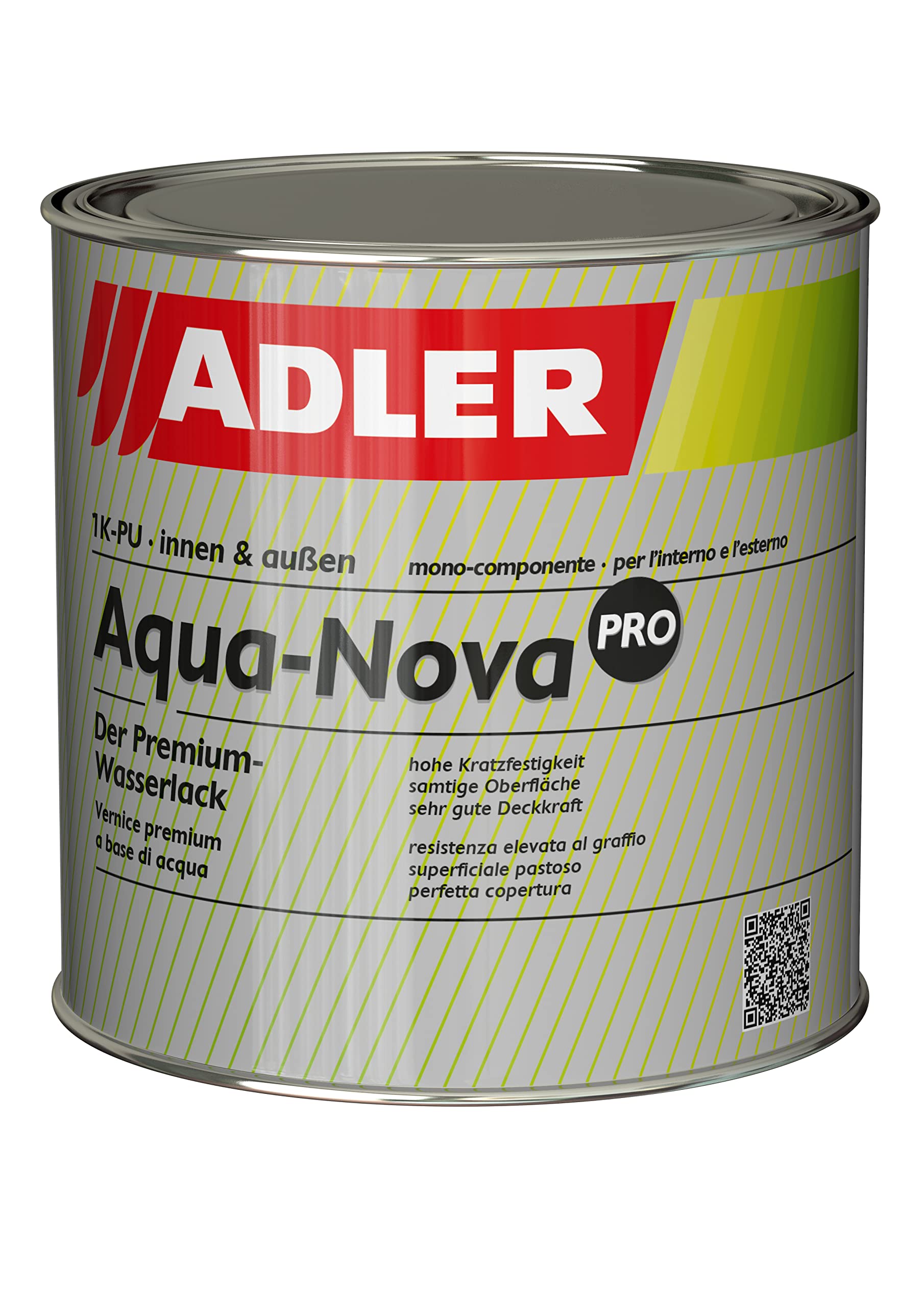ADLER Aqua-Nova PRO M - robuster Malerlack für innen und außen - 750 mL RAL 7035 Lichtgrau - kratzfest, witterungsbeständig - matt