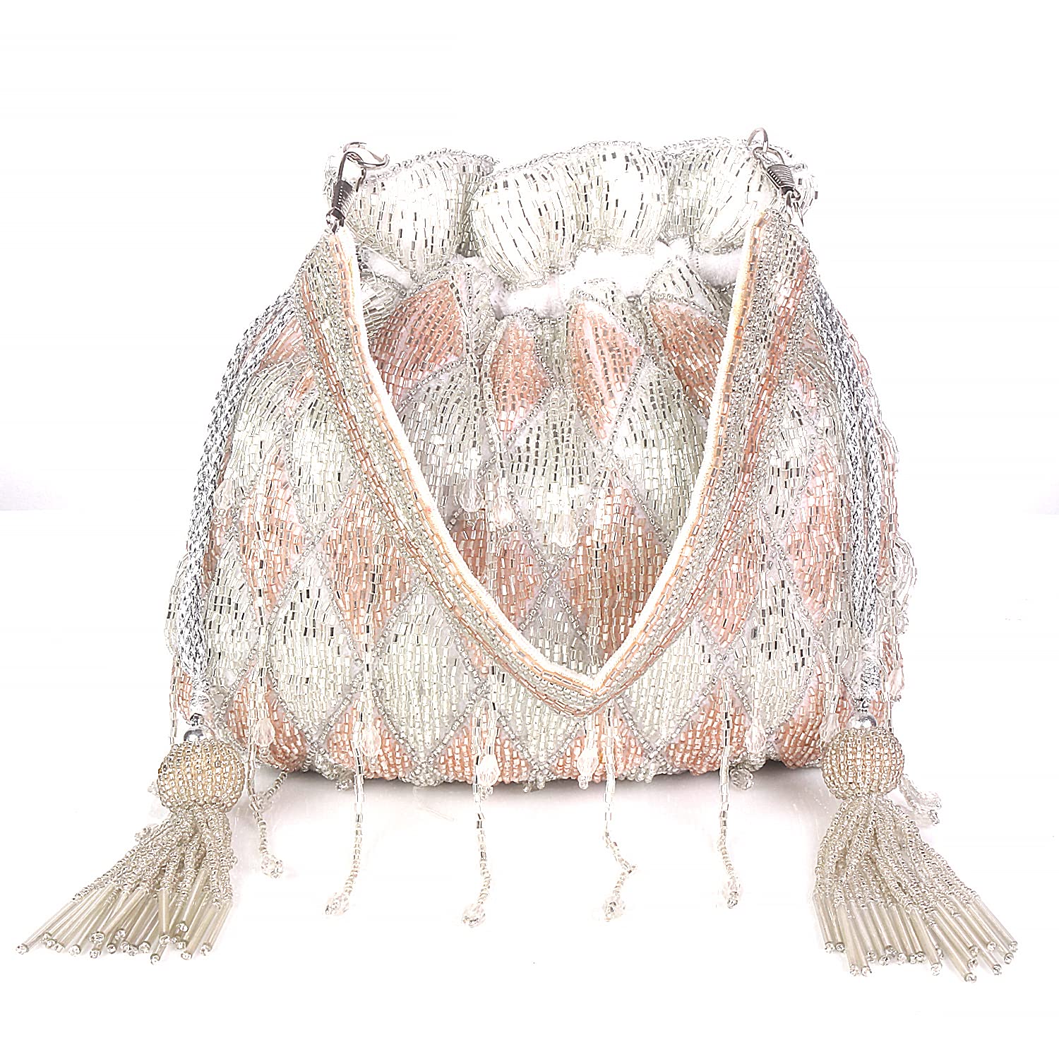 SWISNI Silver Silver With Rose Gold Embroidered Potli Bag II Womens Traditional Designer Clutch For Women & Girls II DESIGNER POTLIS (B0BL2QFBGR) Amazon Price History, Amazon Price Tracker