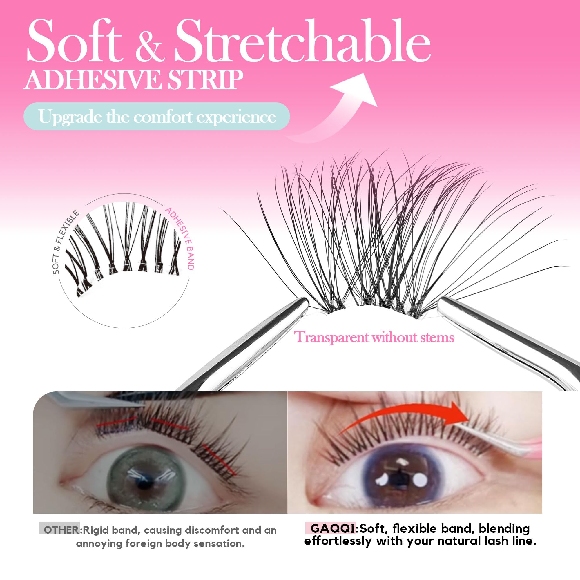 GAQQI Self Adhesive Lash Clusters, No Glue Eyelash Clusters 10-16mm Full & Volume Self Adhesive False Eyelashes, No Band Glueless Lashes
