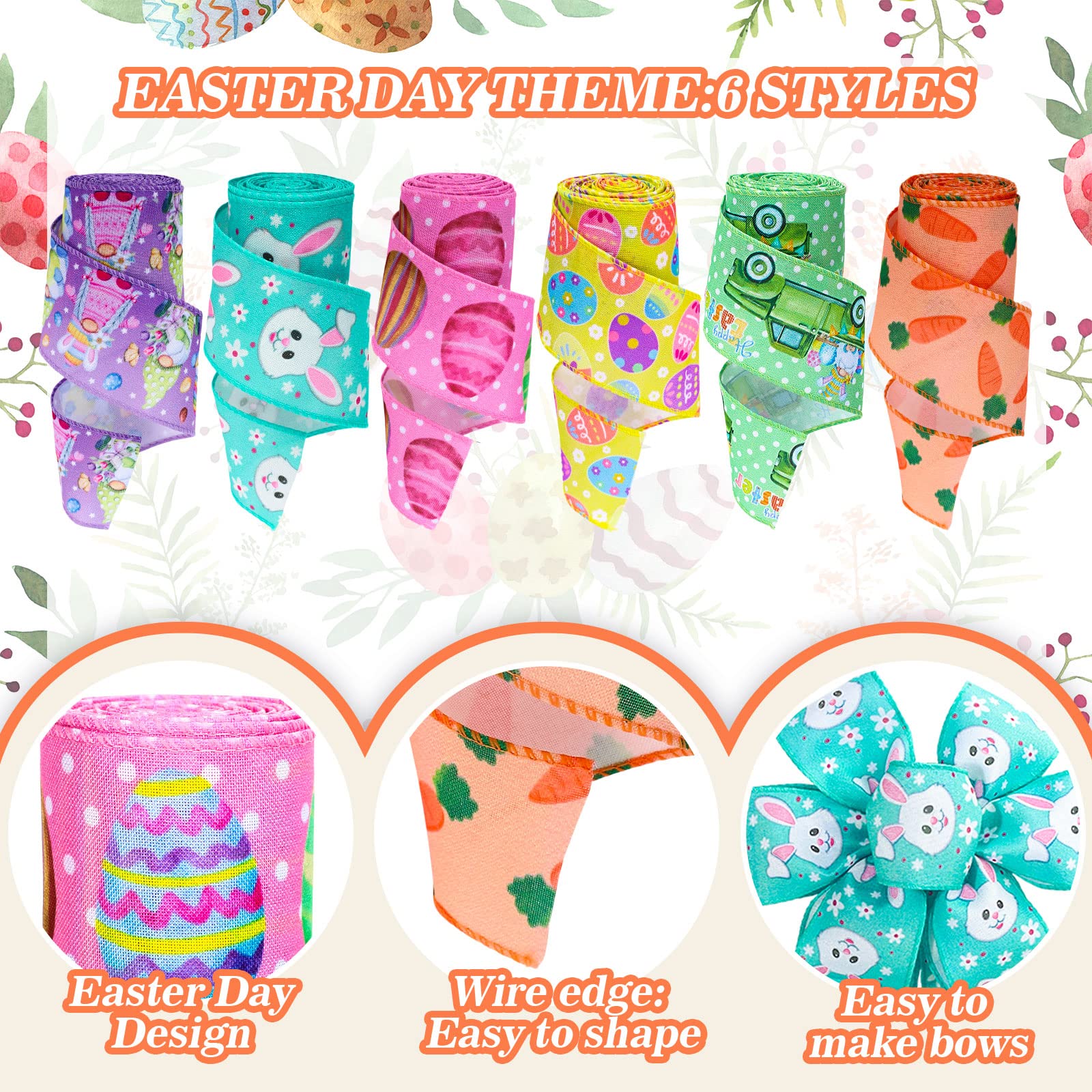 Spring Ribbons Minecraft Qocolhg Easter Spring Pastel Wired Ribbon Rolls, Easter Bunny Wired ...