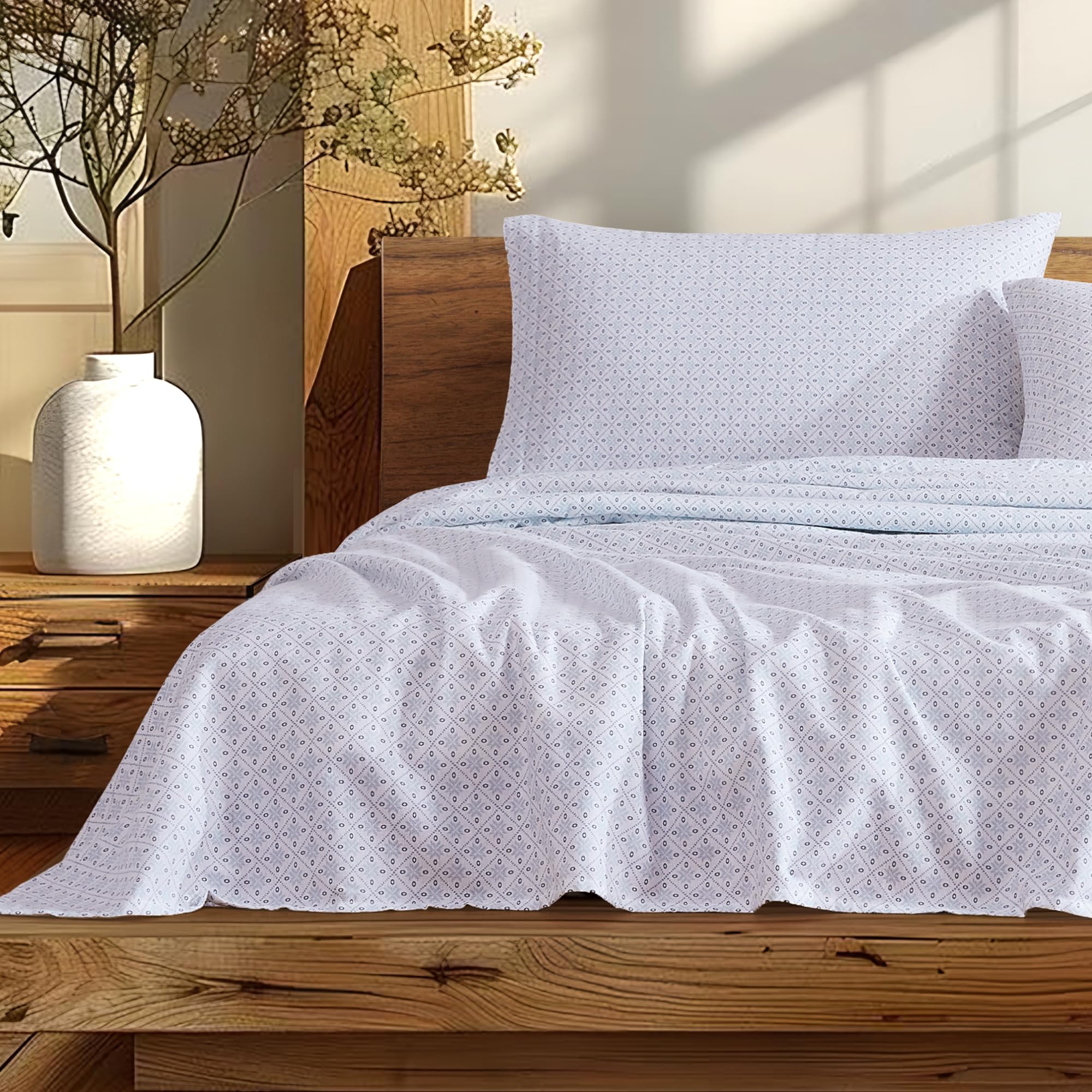 Linen Closet Morbido e accogliente set di lenzuola in flanella di cotone 100%, per letto matrimoniale, cristallo gelido