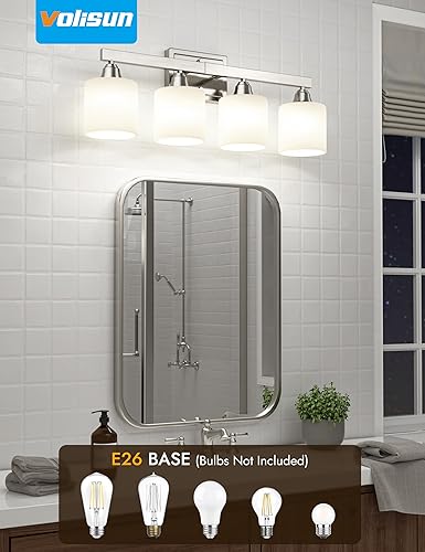 Miniatura 4 de VOLISUN Lámparas de baño de níquel cepillado, 4 luces de tocador de baño sobre el espejo, lámpara de tocador moderna para baños, accesorios de