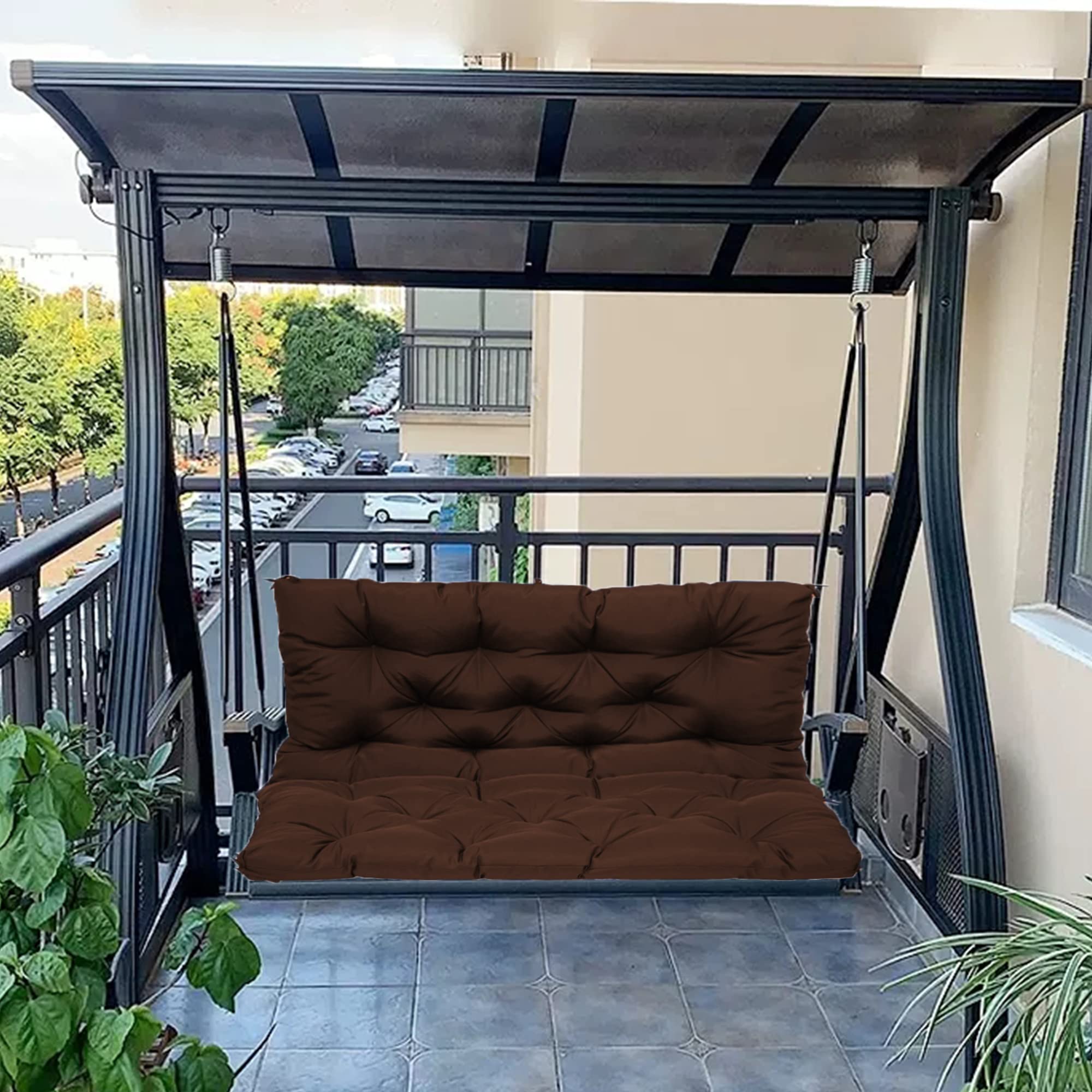 Cuscino impermeabile per dondolo a 2/3 posti, spesso, di ricambio, con schienale, per esterni, patio, giardino, lavabile, 100 x 100 x 10 cm, marrone
