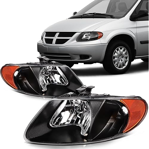 SCITOO Headlight Assembly Fit For 2001 2002 2003 2004 2005 2006 2007 Chrysler Town & Country For 2001-2003 Chrysler Voyager For 2001-2007 Dodge Caravan Headlamp Replacement Driver and Passenger Side