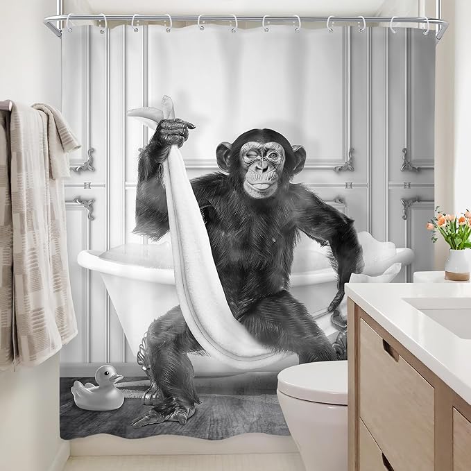 Funny Monkey Shower Curtain | Cute Bathroom Decor