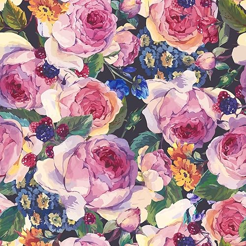 VaryPaper Papel tapiz floral oscuro de 17.7 x 315 pulgadas, papel tapiz vintage de peonía de acuarela, autoadhesivo, extraíble, para pared,