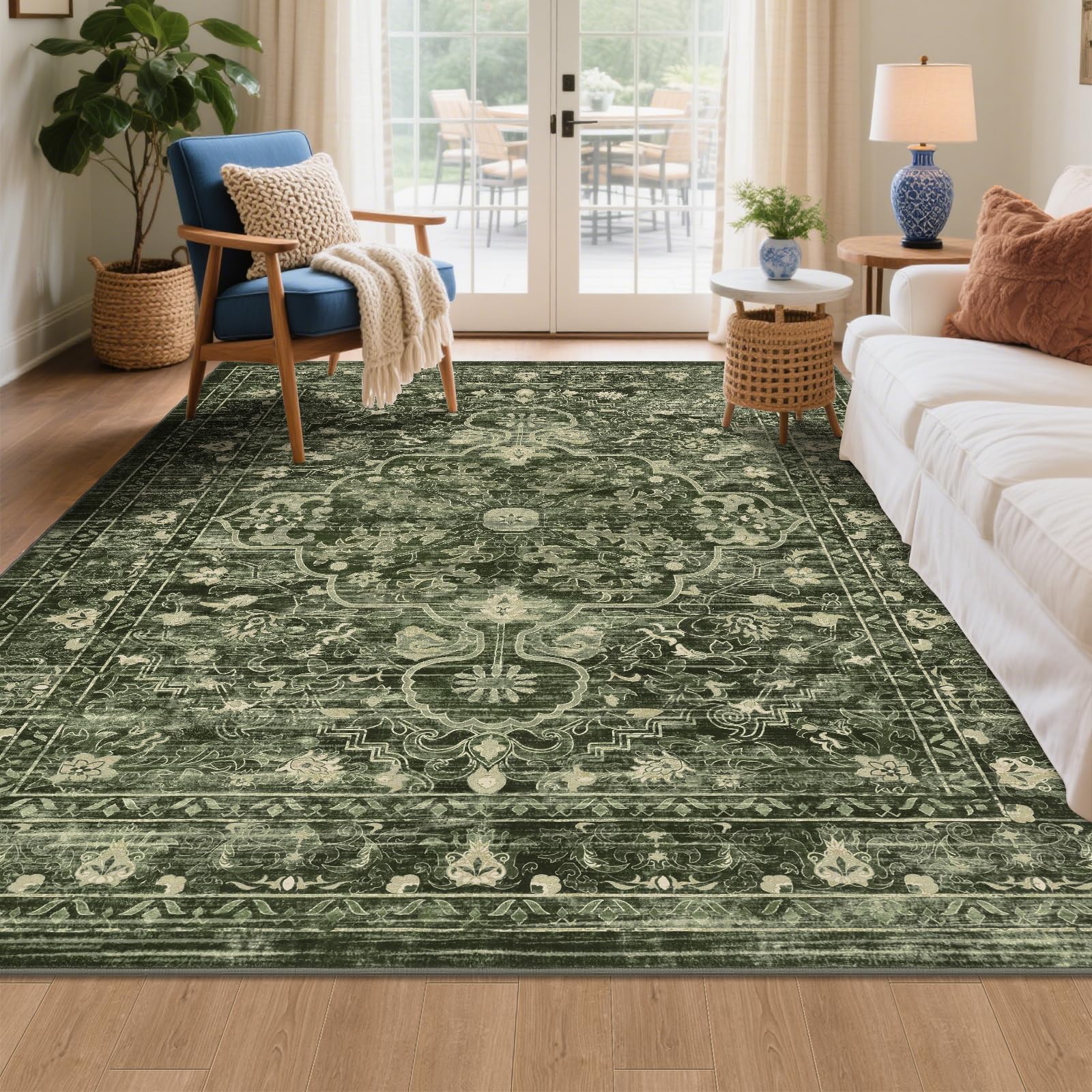 U'Artlines Boho Vintage Area Rug 5x7 Machine Washable Low Pile Soft Floor Carpet Non Slip Non Shedding Accent Rug for Living Room Bedroom Entryway