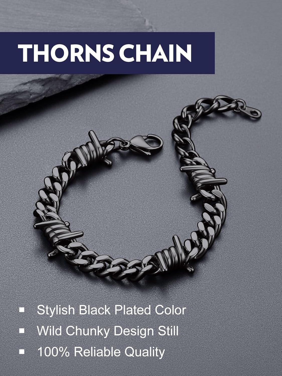 Bandmax Barbed Wire Chain Bracelets for Men Women Stainless Steel/Black/Gold Thorn Cuban Link Chains Bracelet Adjustable Punk Emo Style Jewelry - Image 9