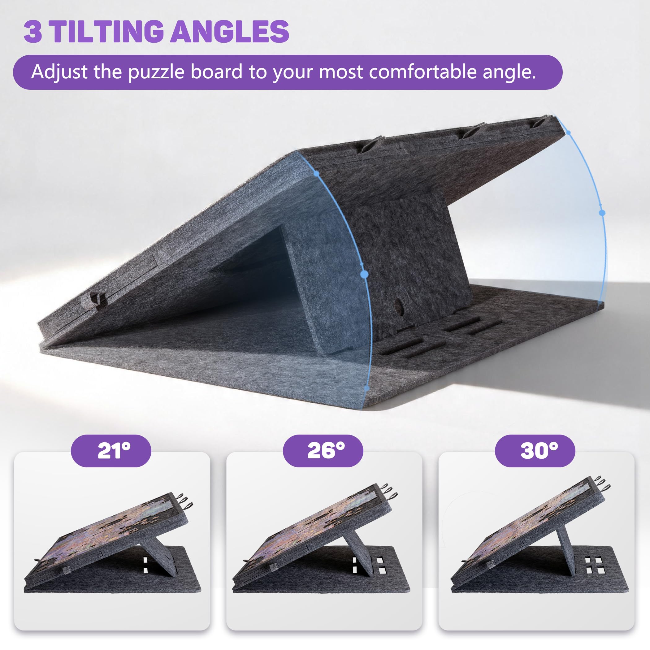 Planche de puzzle inclinable de 1000 pièces avec support et housse 2 en 1, table de puzzle à 3 angles réglables avec 6 tiroirs colorés, planches de jeu légères pour adultes