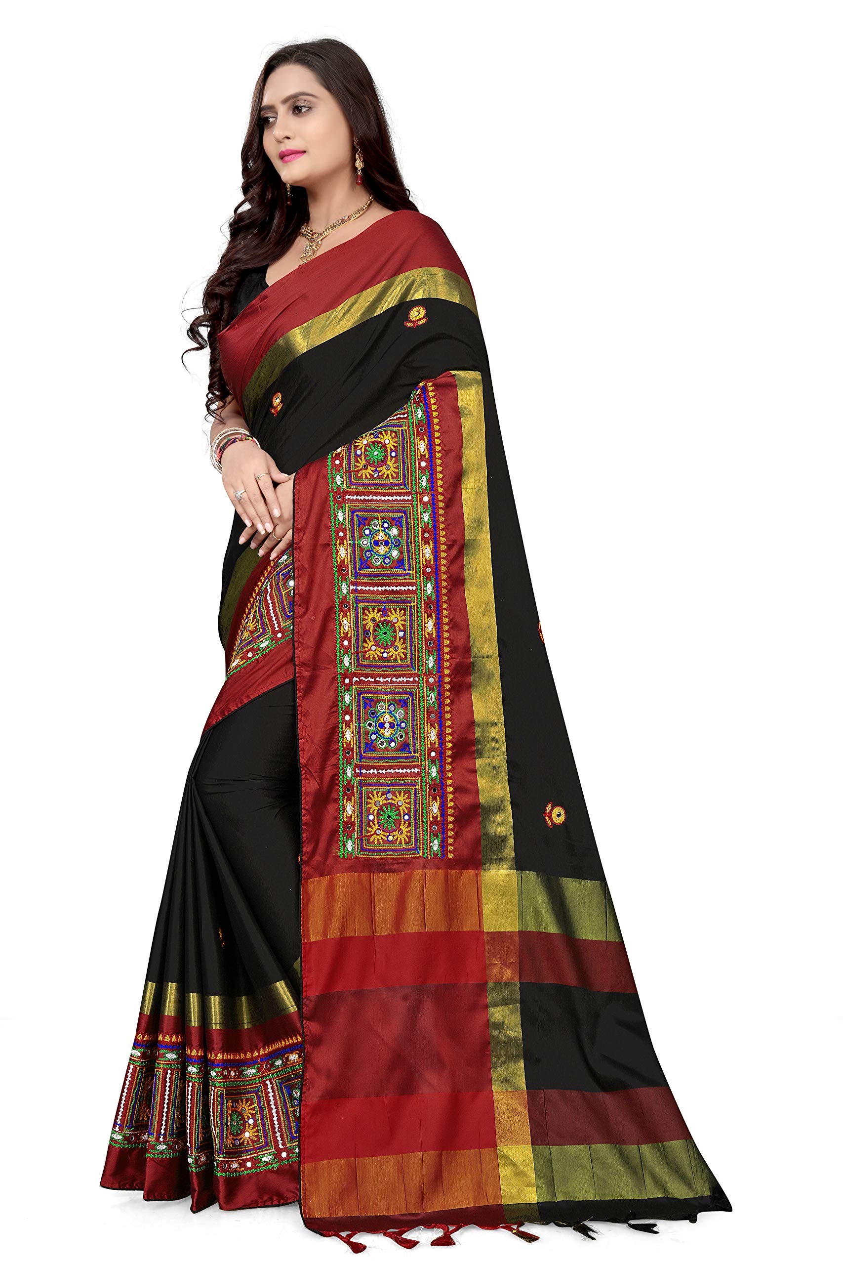 arriva fab Cotton Silk With Blouse Piece Saree (Riva405_ Red_ Free Size, Maroon, Womens)