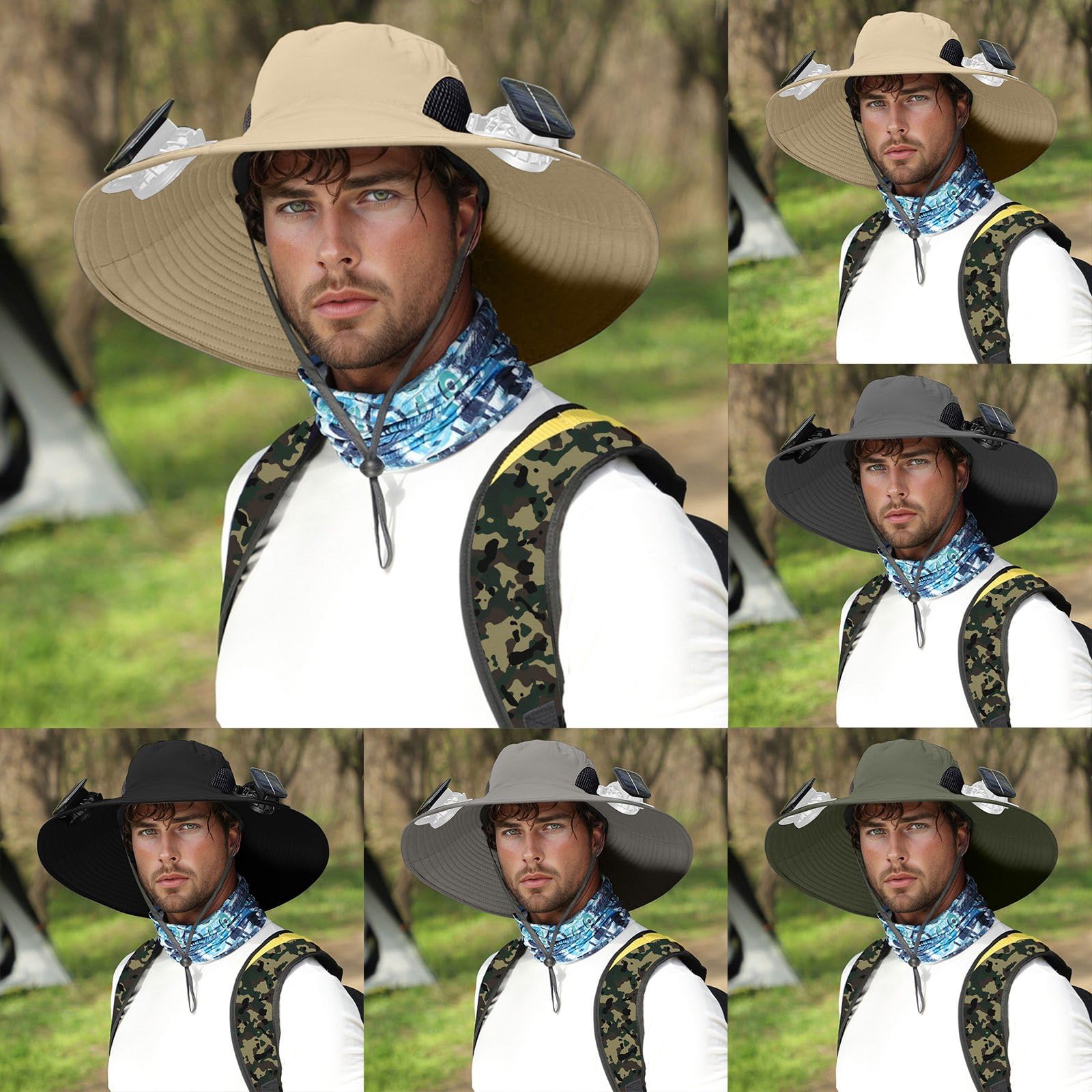 Sombrero con ventiladores de energía solar con ventilador solar de 1/2/3/4 para hombres y mujeres, sombreros de pesca y playa con ventilador integrado, gorra de ala ancha para deportes de verano al