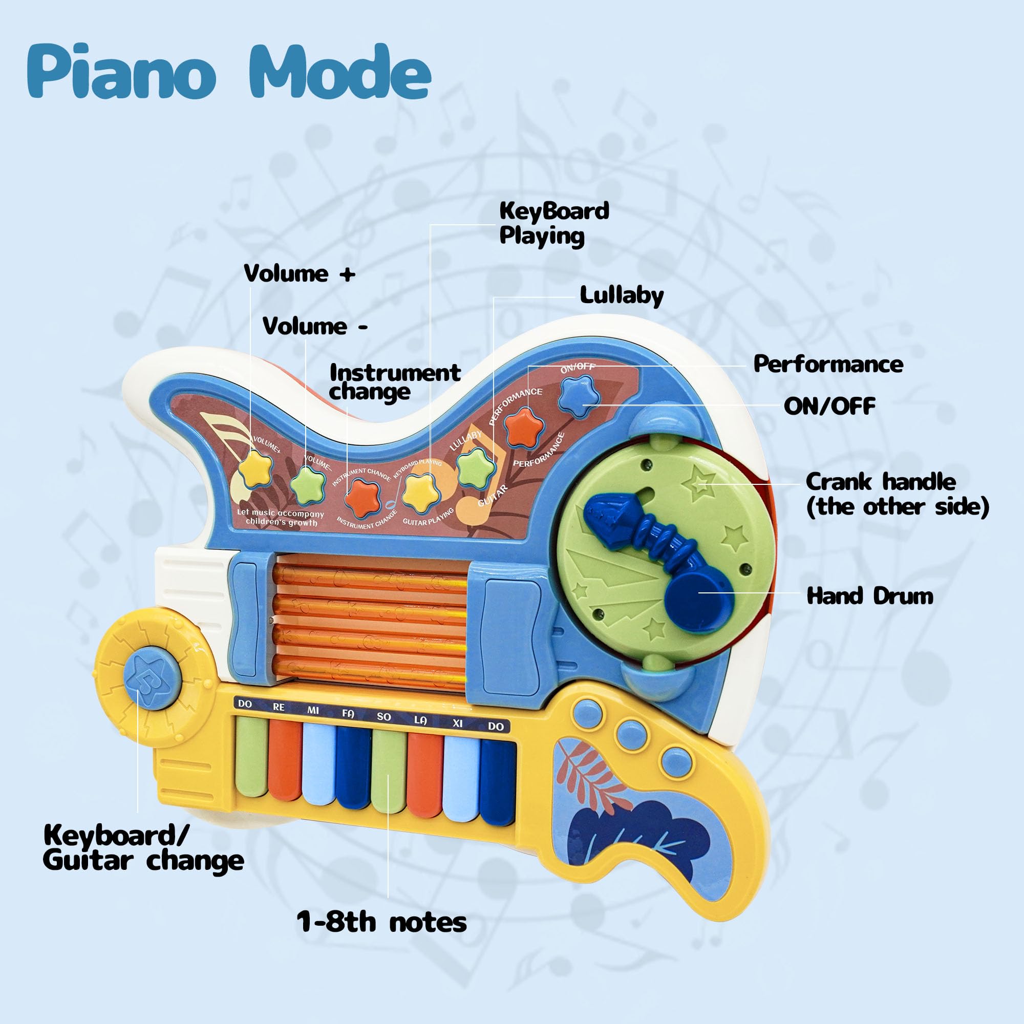 Guitarra para niños pequeños, guitarra y piano 4 en 1 para niños pequeños de 2 a 4 años con proyector de canción de cuna, juguete para niños, instrumentos musicales, juguetes para niños de 3, 4, 5 5