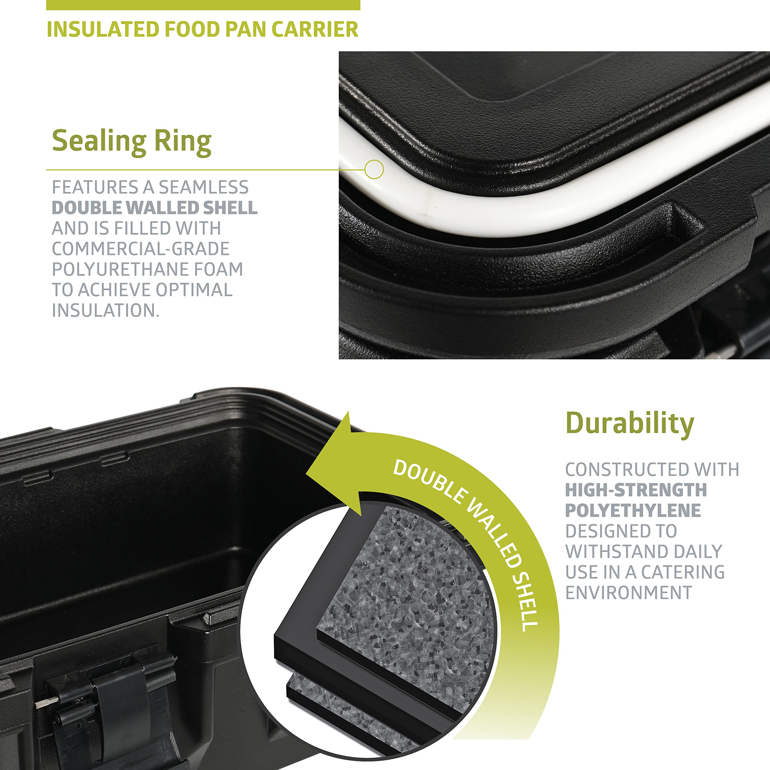 Pearington Porta-padella isolante per alimenti, 22,4 l, colore: nero