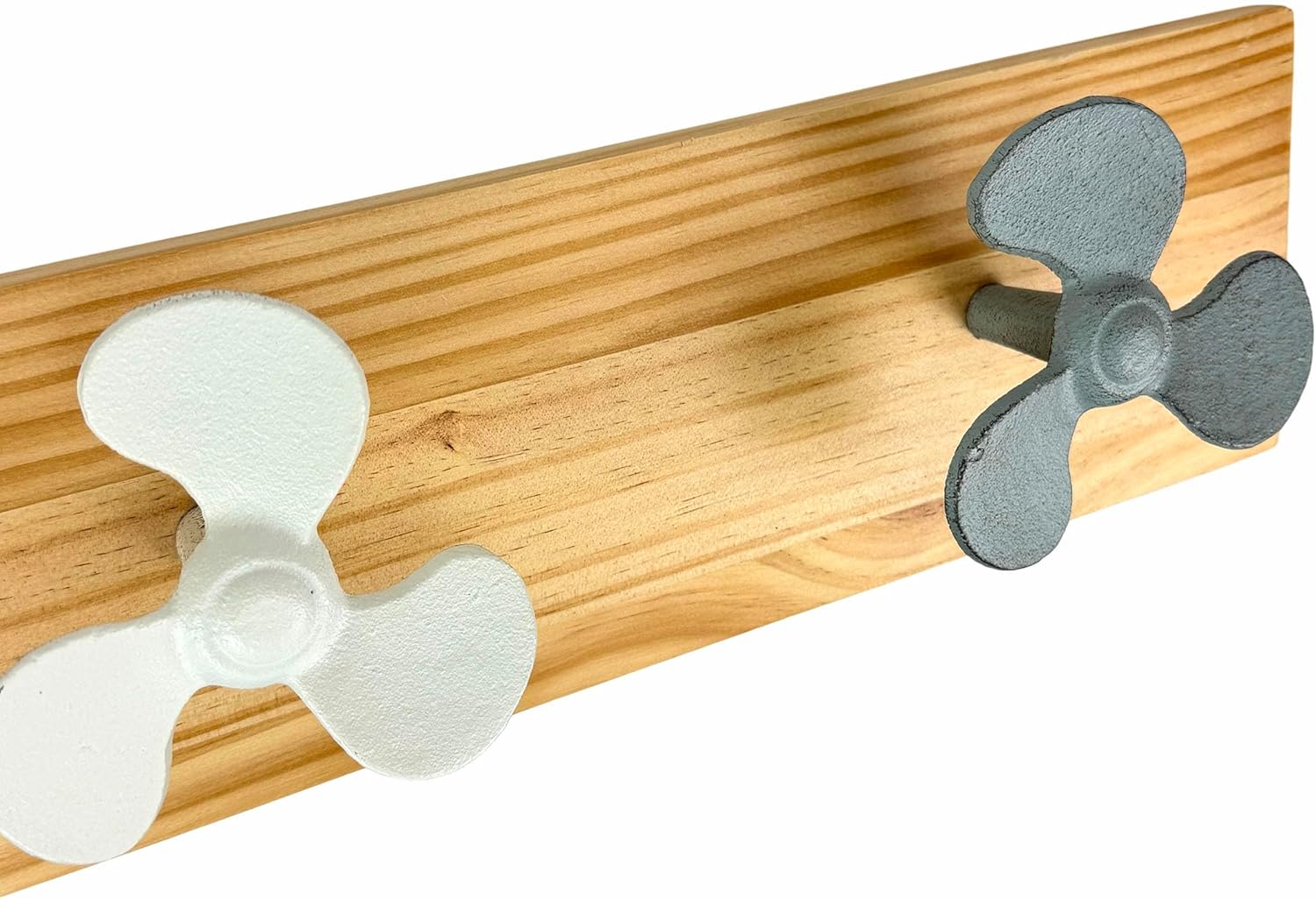 Zeckos 24 Inch Boat Propeller Wall Hooks Rack on Natural Wood Board, Nautical Multicolor Metal and Wood Wall Mounted Coat and Towel Hook Rail for Entryway, Bathroom, Coastal Spaces