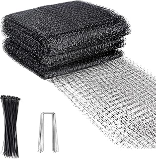 Bird Netting, 7 x 50 FT Black Deer Fence Netting Square Mesh Extra Strong Plastic Netting Reusable Protective Garden Netting for Vegetables Plants, Lasting Against Squirrel, Eagle, Deer, Birds with U-Shaped Ground Nails, 20 Pcs Cable Ties