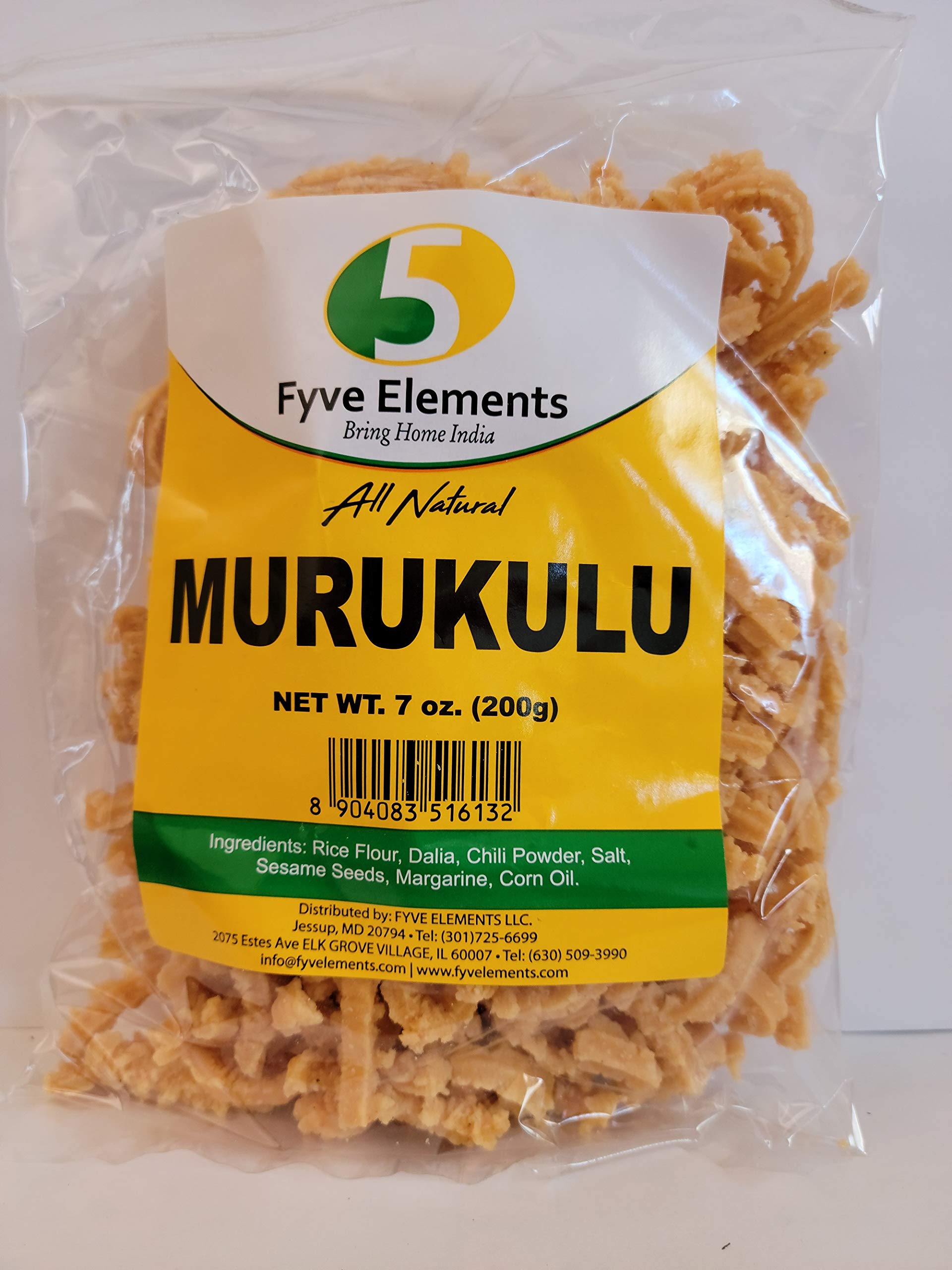 Fyve Elements Murukulu Snacks (Murukku) 7 Oz(200 Grams), All Natural