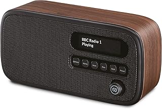 VQ Dexter portable DAB/DAB+, Digital & FM Radio with Stereo Speakers. Mains Powered & Battery Operated with LCD Display. Digital Tick Approved | Designer Auto Scan Digital Radio with 60 Presets-Walnut
