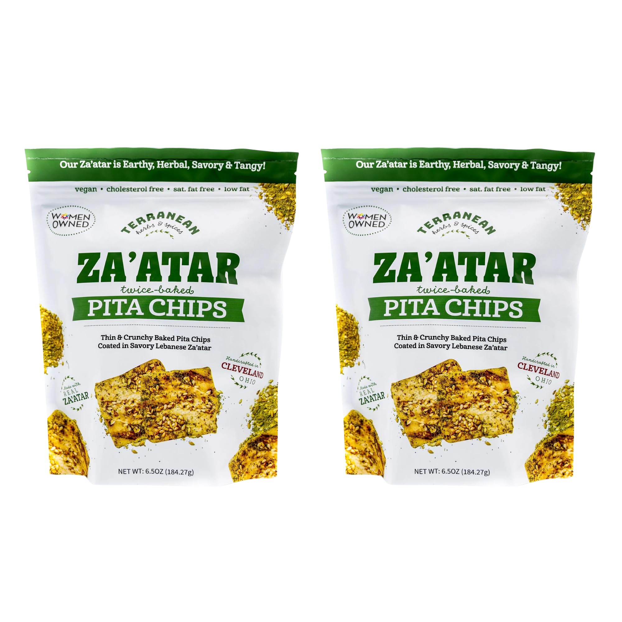 Terranean Herbs & Spices Twice Baked Za'atar Pita Chips (2 Pack), Thin & Crunchy Baked Pita Chips Coated in Savory Lebanese Za’atar