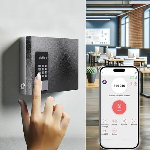 Miniatura 4 de WeHere Caja de bloqueo de 16 llaves, gabinete inteligente para llaves de montaje en pared con etiquetas para llaves, OTPAPPdesbloqueo de código