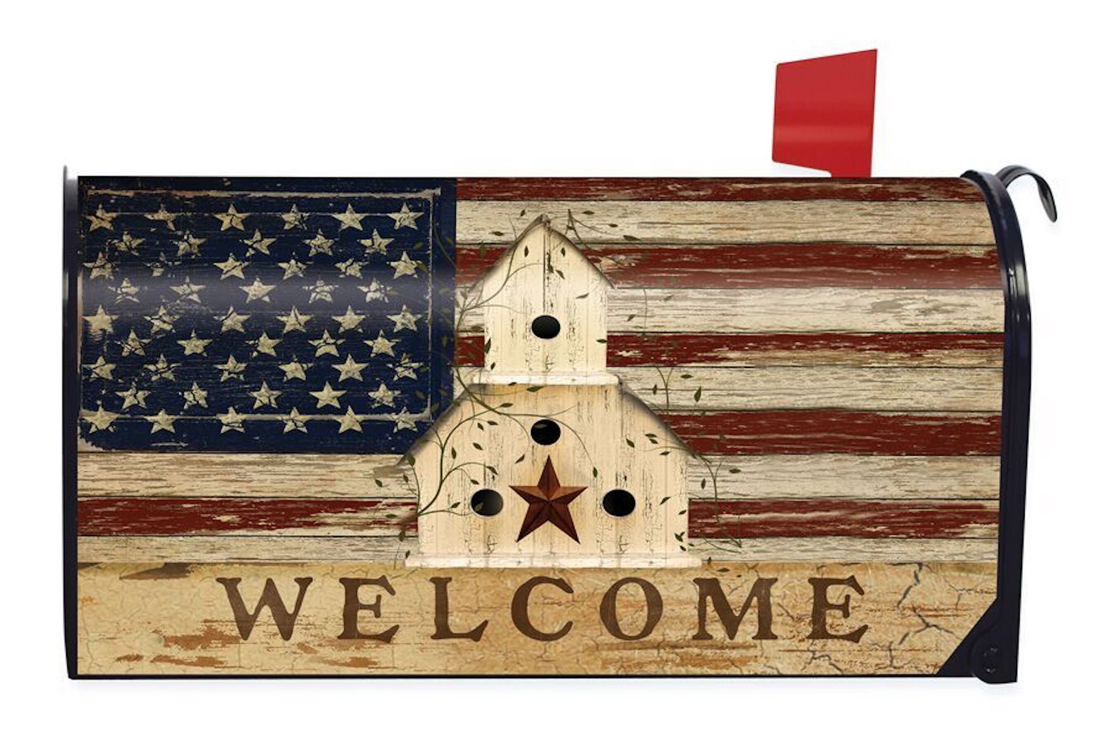 Americana Welcome Primitive Mailbox Cover Patriotic Birdhouse