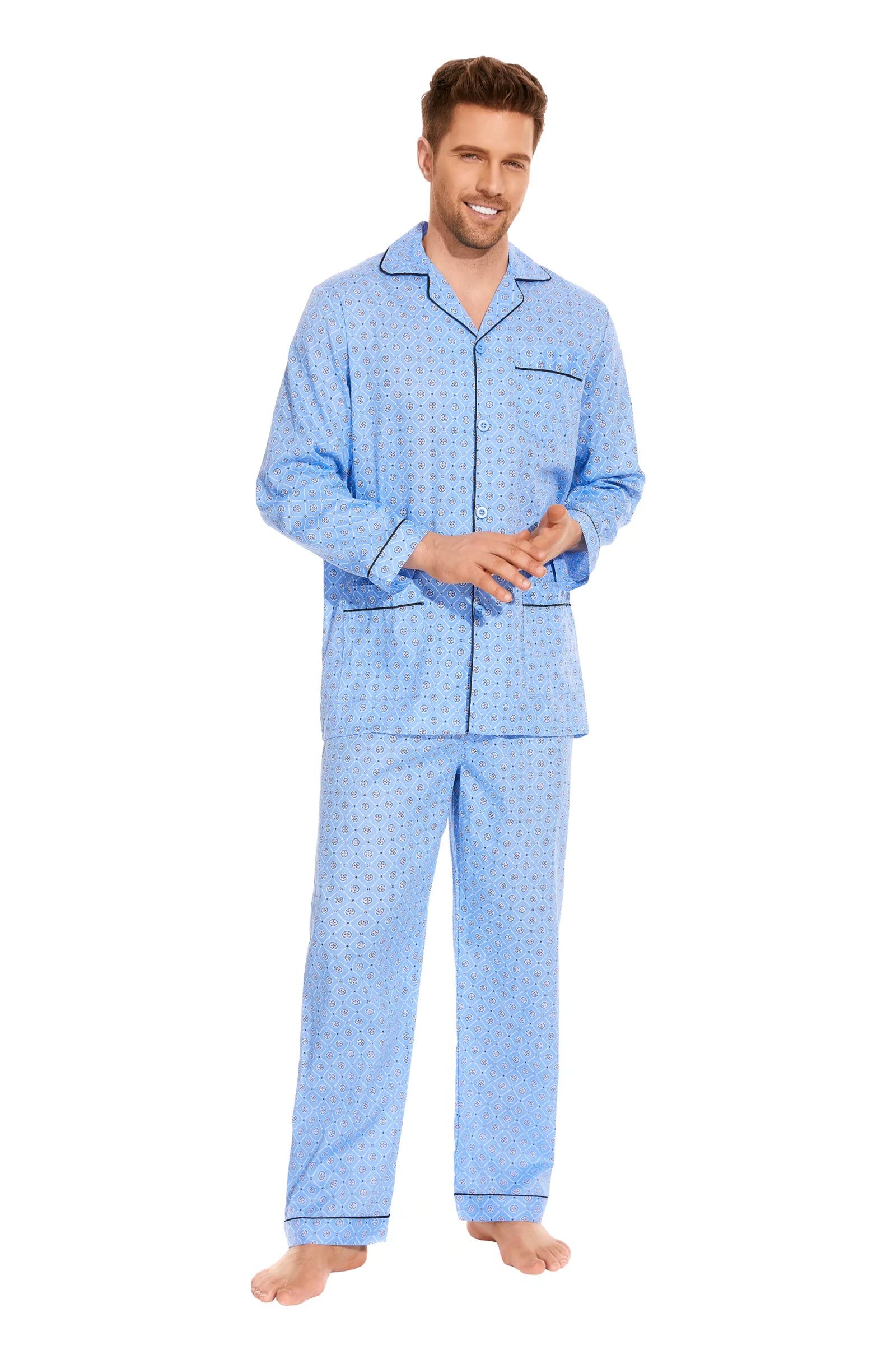 Amaxer Pyjama à Manches Longues en Coton pour Hommes