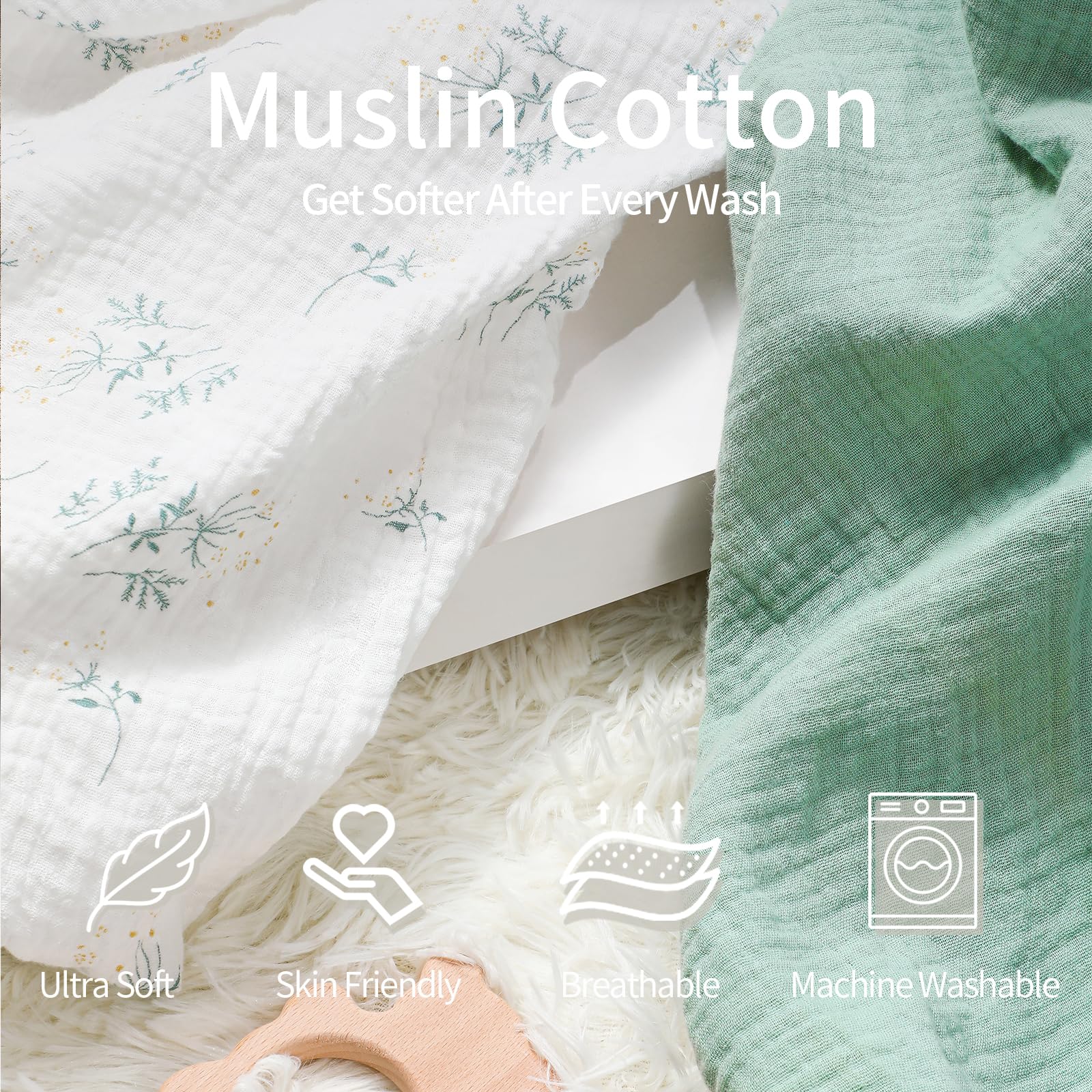 Peepeemax Moses Basket Sheets 90x50 cm, 2 Pack Muslin Bedside Crib Fitted Sheets - Image 2