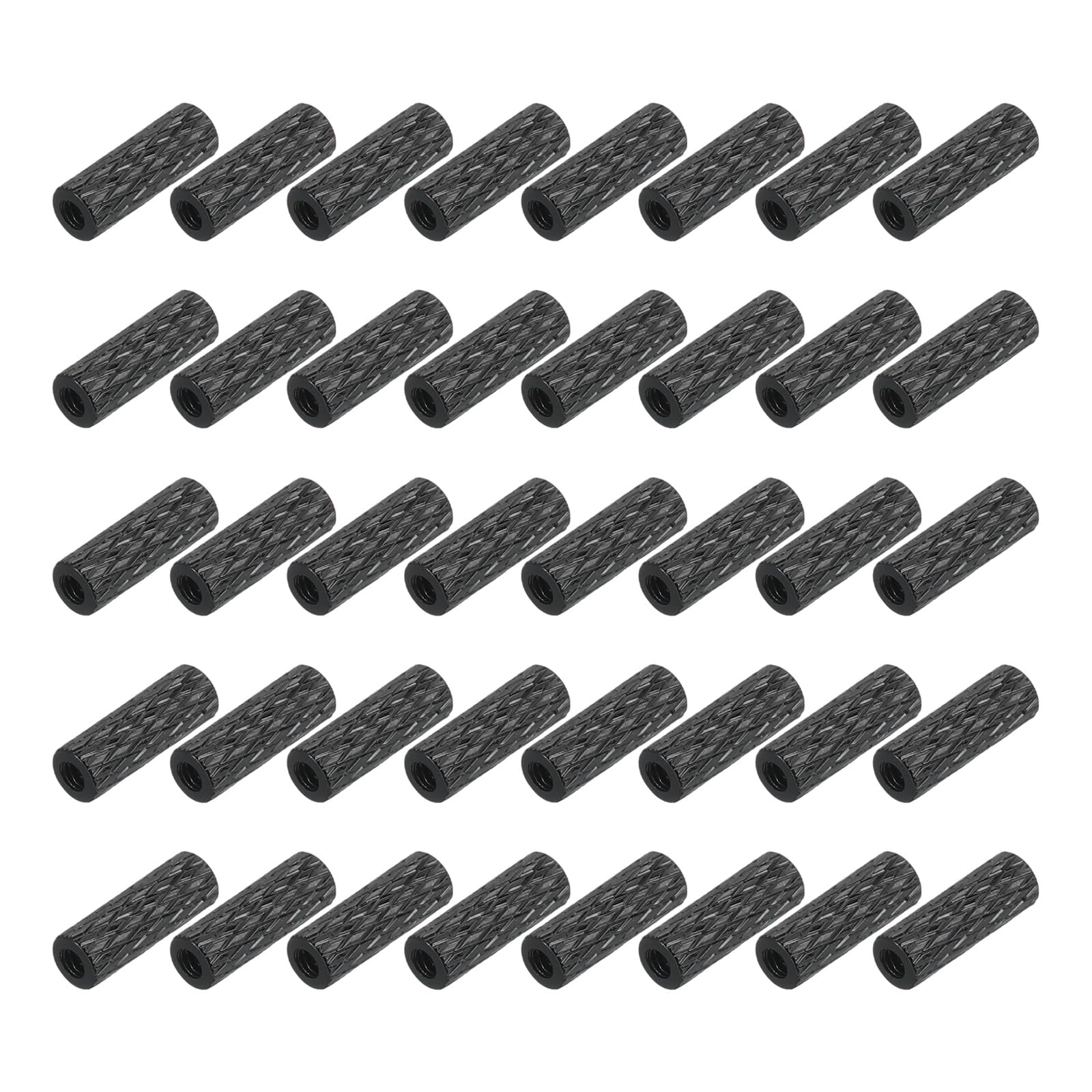 sourcing map 100Pcs M2 x 10mm Aluminum Knurled Spacer Standoff, Round Coupling Nut Bolt Connector Nut Sleeve Stud Rod Fastener for RC Drone Quadcopter FPV Drone DIY Parts (Black, 3.5mm OD)