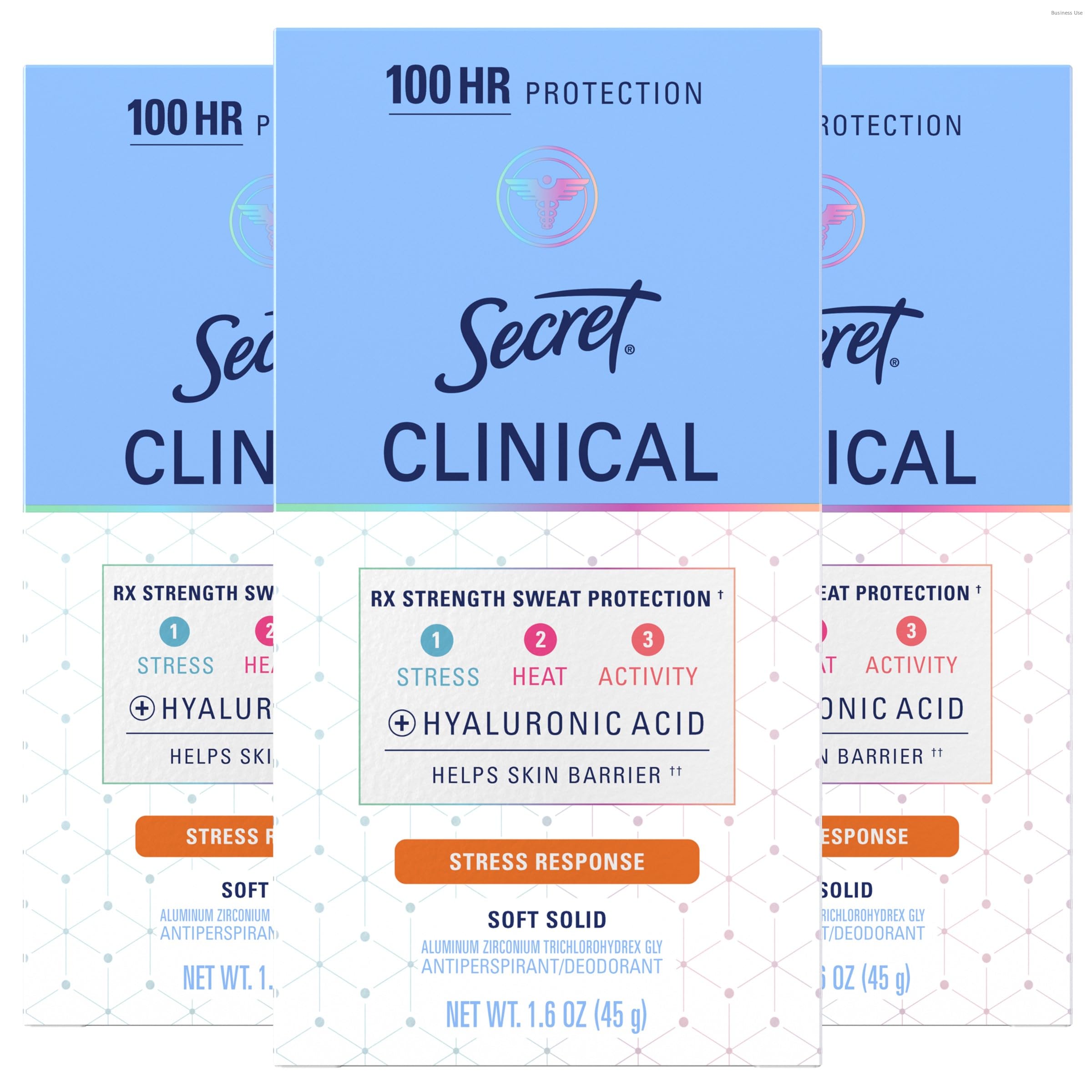 Secret Clinical Strength Antiperspirant Deodorant for Women, Stress Response, 3X Stress & 72hr Sweat & Odor Protection, PH Balancing Minerals, Soft Solid, 1.6 oz (Pack of 3)