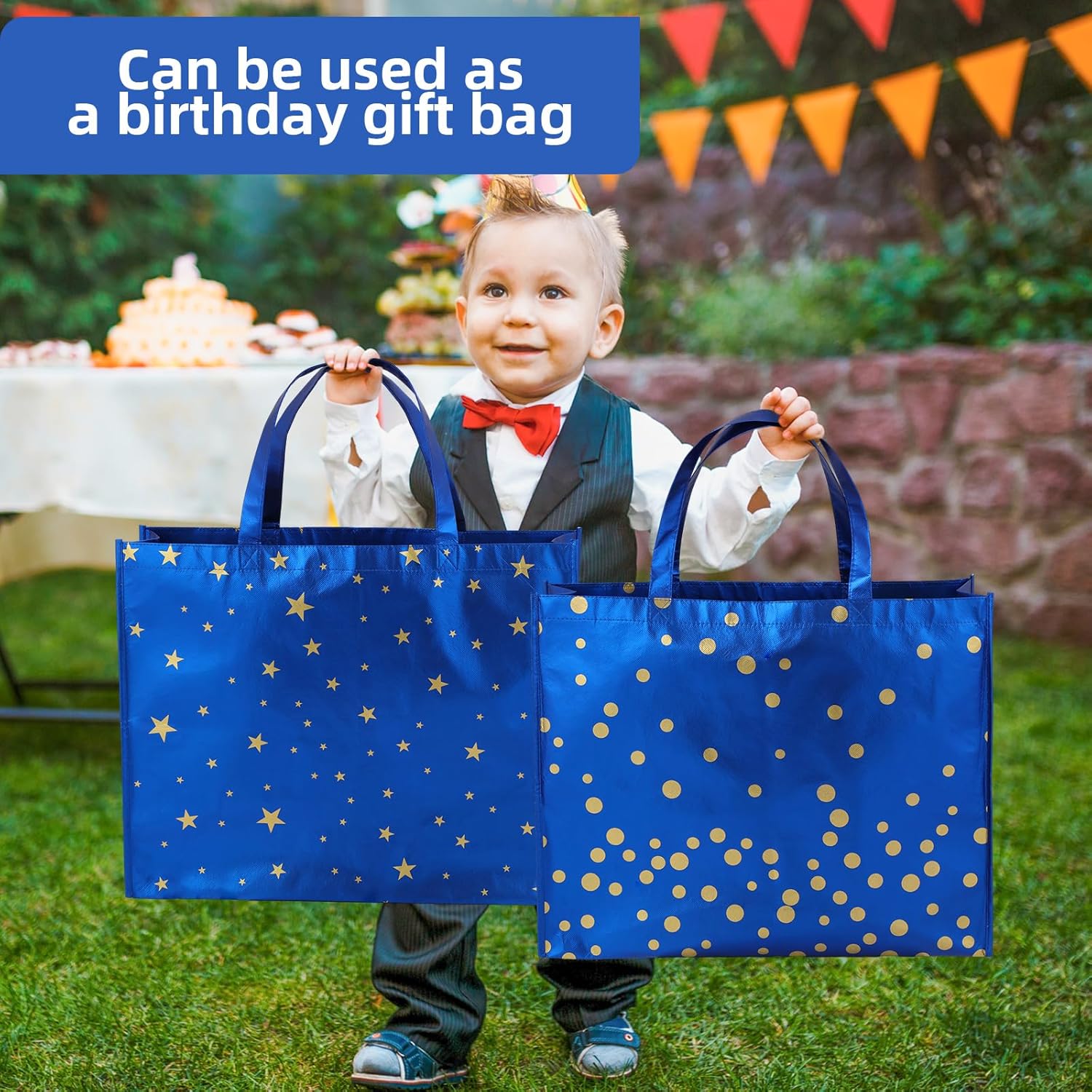 Kajaia 4 Pcs 20 x 16 Inch Extra Large Party Gift Bags for Men Jumbo Gold Stamping Large Tote Bag with Handles Reusable Non Woven Gift Wrap for Father's Day Baby Shower Party Favor Supplies - Image 5