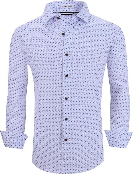 Alex Vando Mens Button Down Shirts Wrinkle Free 4-Way Stretch Print Business Casual Shirt