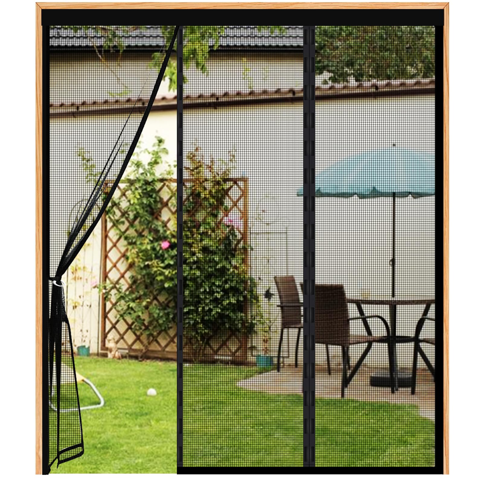 Double Door Magnetic Fly Screens for Doors -190(63/64/63) x220cm Double Door Screen Curtain, Powerful Magnets, Full Frame Hook and Loop for Patio Door, Sliding Door, Double Door, French Door — image 1