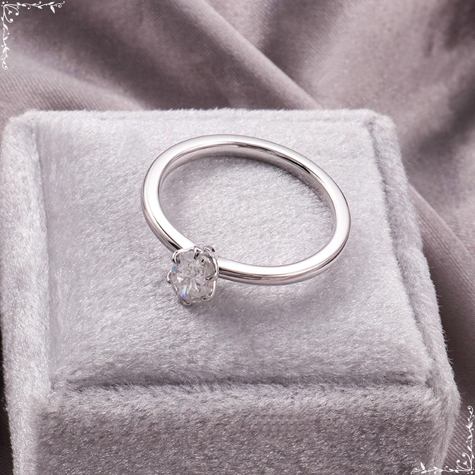 Verlobungsring Vintage, Ringe Frauen Dünn mit 6 Krallen, Ovaler Moissanit Weißgold Schmuck Set Damen