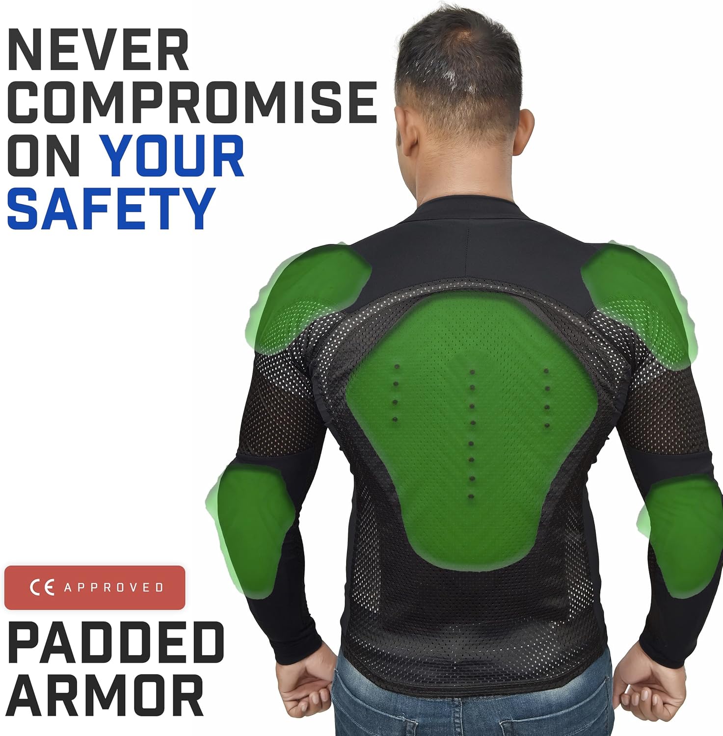 WICKED STOCK Mesh Armored Motorcycle Shirt - CE Level 2 Unisex Motorcycle Protective Shirt for Summer with Removable Padding Black - Image 7