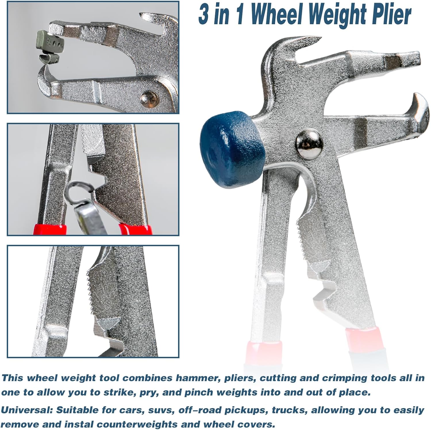 Wheel Weight Pliers, Wheel Balancing Weight Hammer, Wheel Weight Removal Tool for Repair Remover Tire