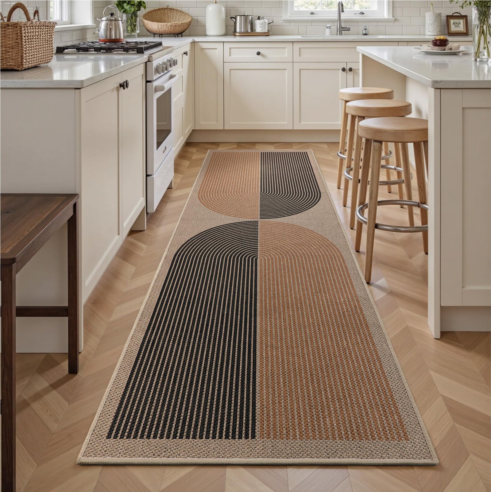 Tappeto a passatoia lungo 80 x 300 cm, effetto iuta, antiscivolo, lavabile, per cucina, corridoio, camera da letto, lavanderia