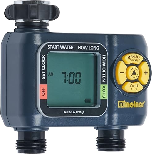 Miniatura 4 de Melnor 65139AMZ AquaTimer Temporizador digital de manguera, temporizador de riego programable de 2 zonas, paquete de conexión rápida, negro, amarillo