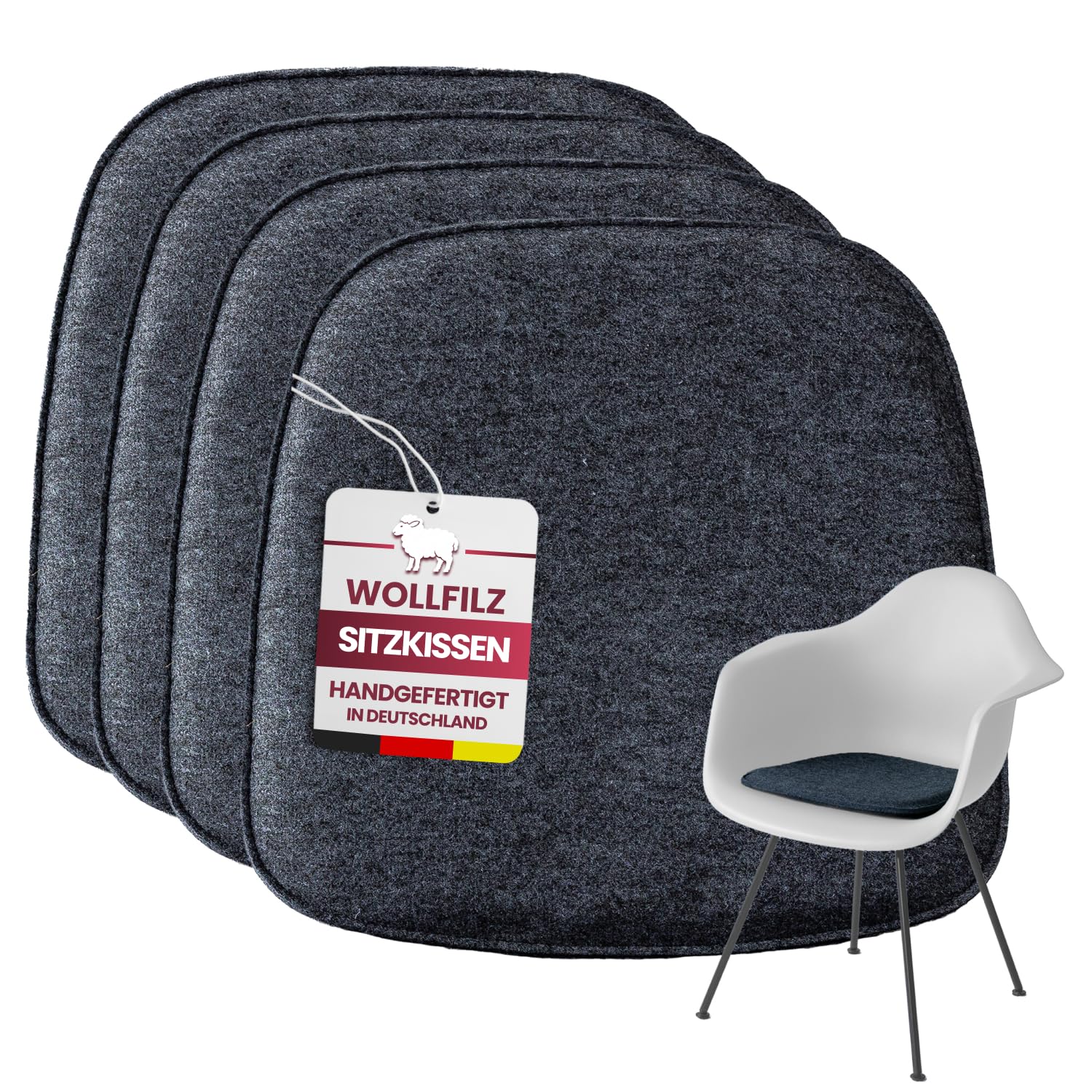 Sitzkissen Filz Eckig aus Wollfilz - Made in Germany - Stuhlkissen mit Wolle für EIN angenehmes Sitzgefühl