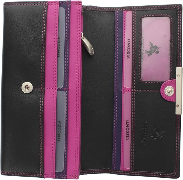 VISCONTI Soft Leather Rio Ladies Purse Style RFID blocking R11 Black/Purple/Berry
