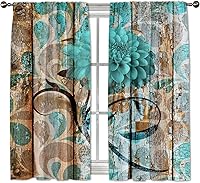 Vista 1 de Cortinas opacas de granja, dalia rústica en tablones de madera, cortina de granero con aislamiento térmico, cortinas de bloqueo de luz, cortina