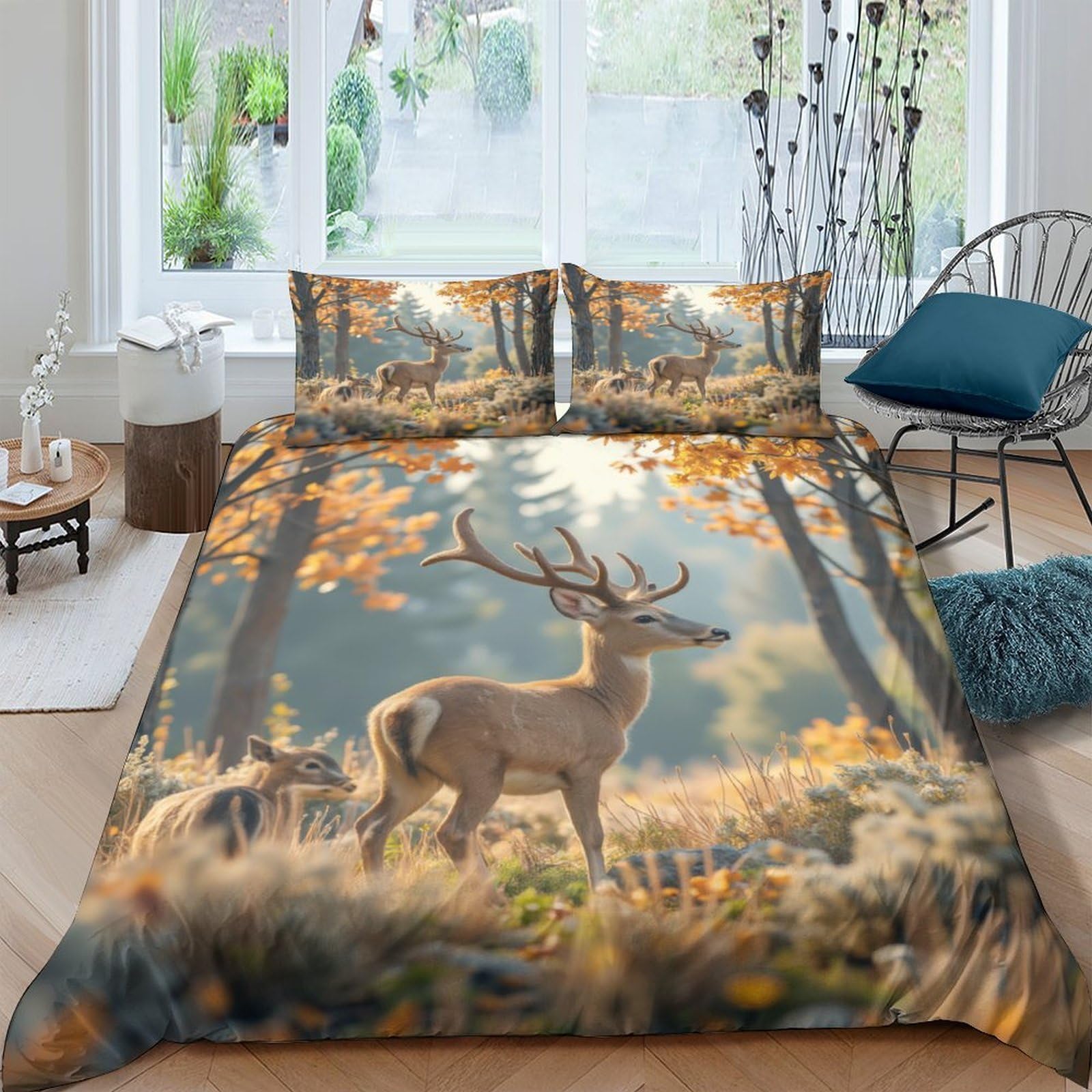 Ctjqhvkz Style-3 3D Printed Autumn Forest Deer Fitted Sheet Microfiber Soft Mattress Cover For Bedroom Guest Room Decor Single（135X200cm）