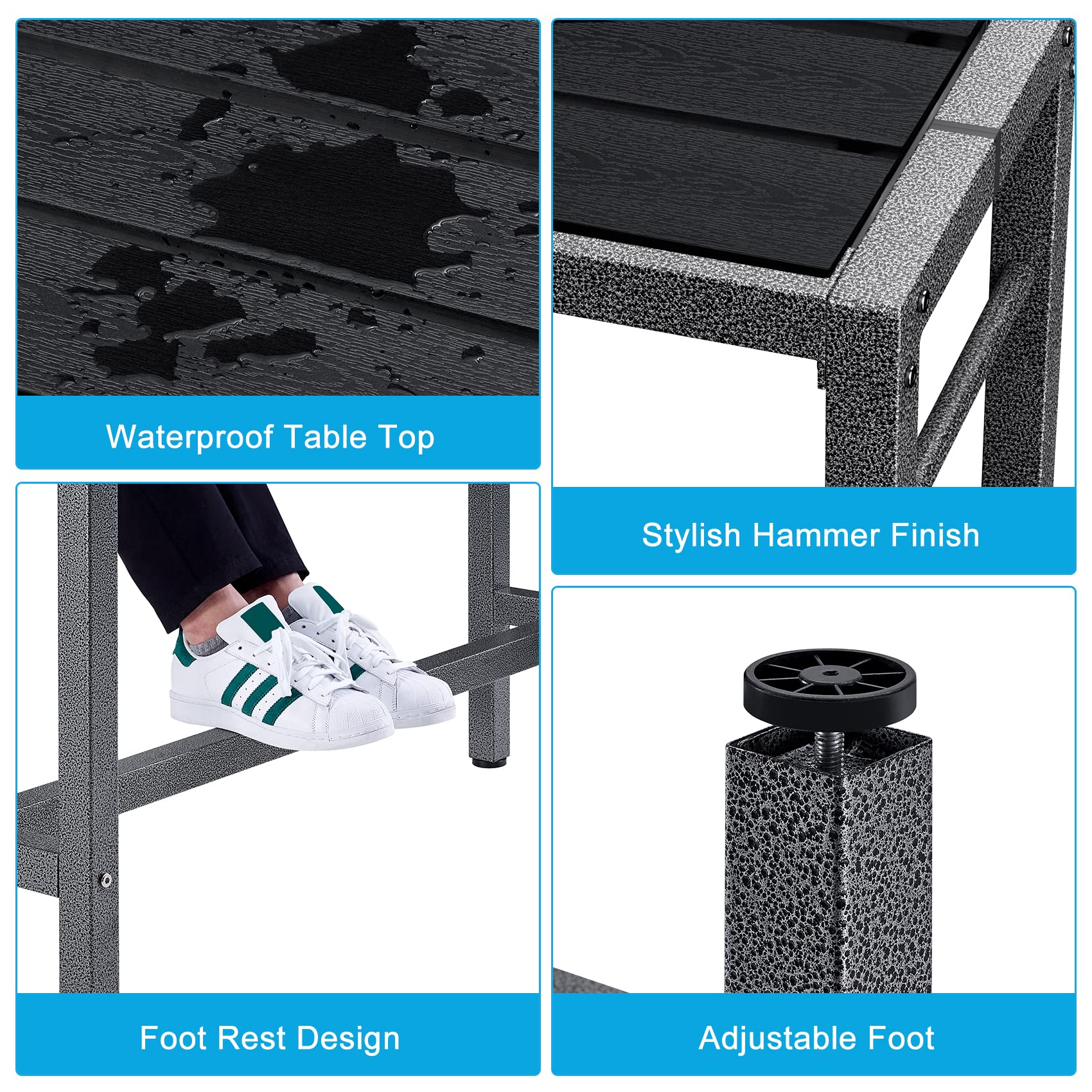 Mr IRONSTONE Outdoor Bar Table 47'' Patio Table Pub Height Dining Table with Waterproof Top and Hammer Finish Stand for Hot Tub, Garden, Backyard