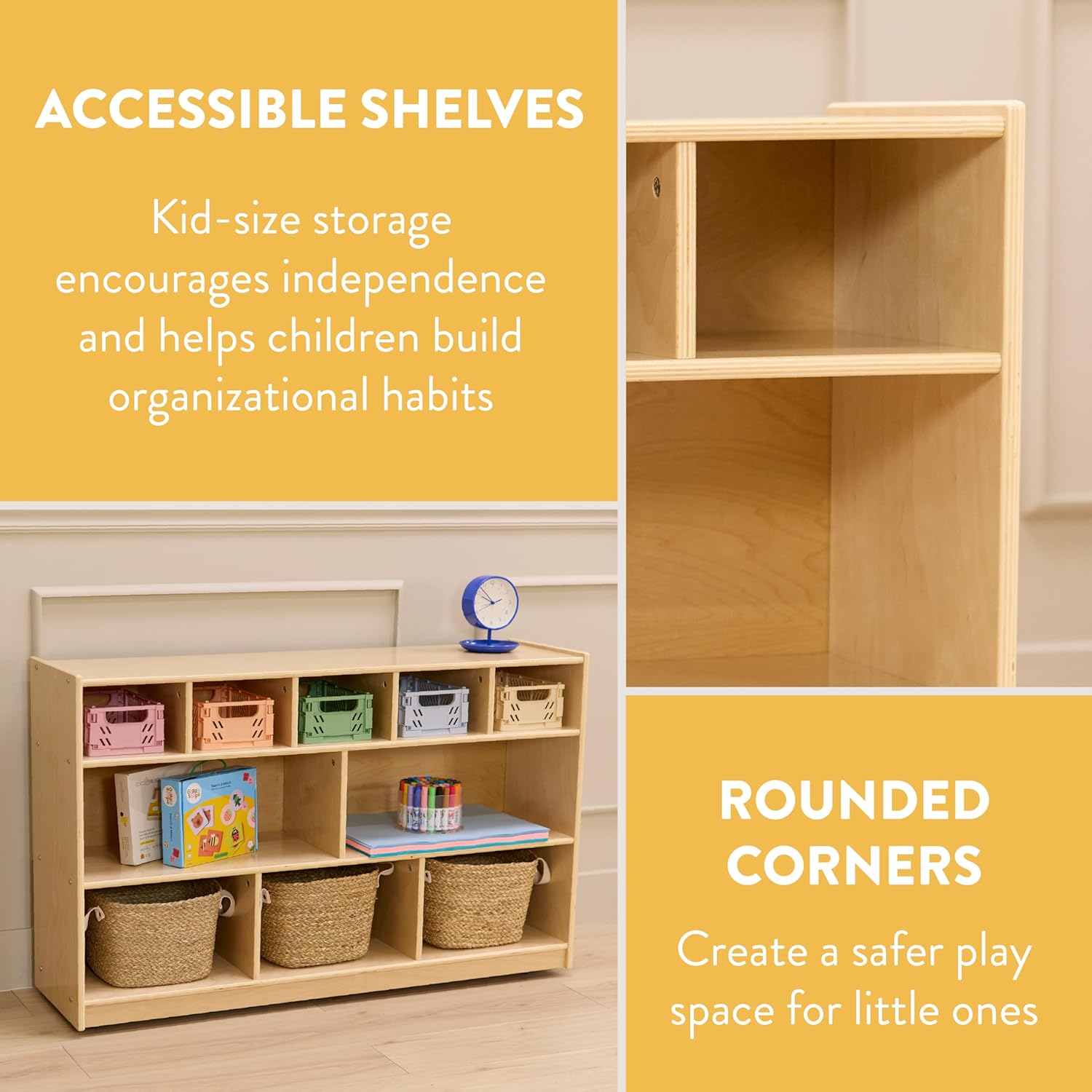 10-Compartment Mobile Cubby Storage Cabinet, Toy Organizer, Natural