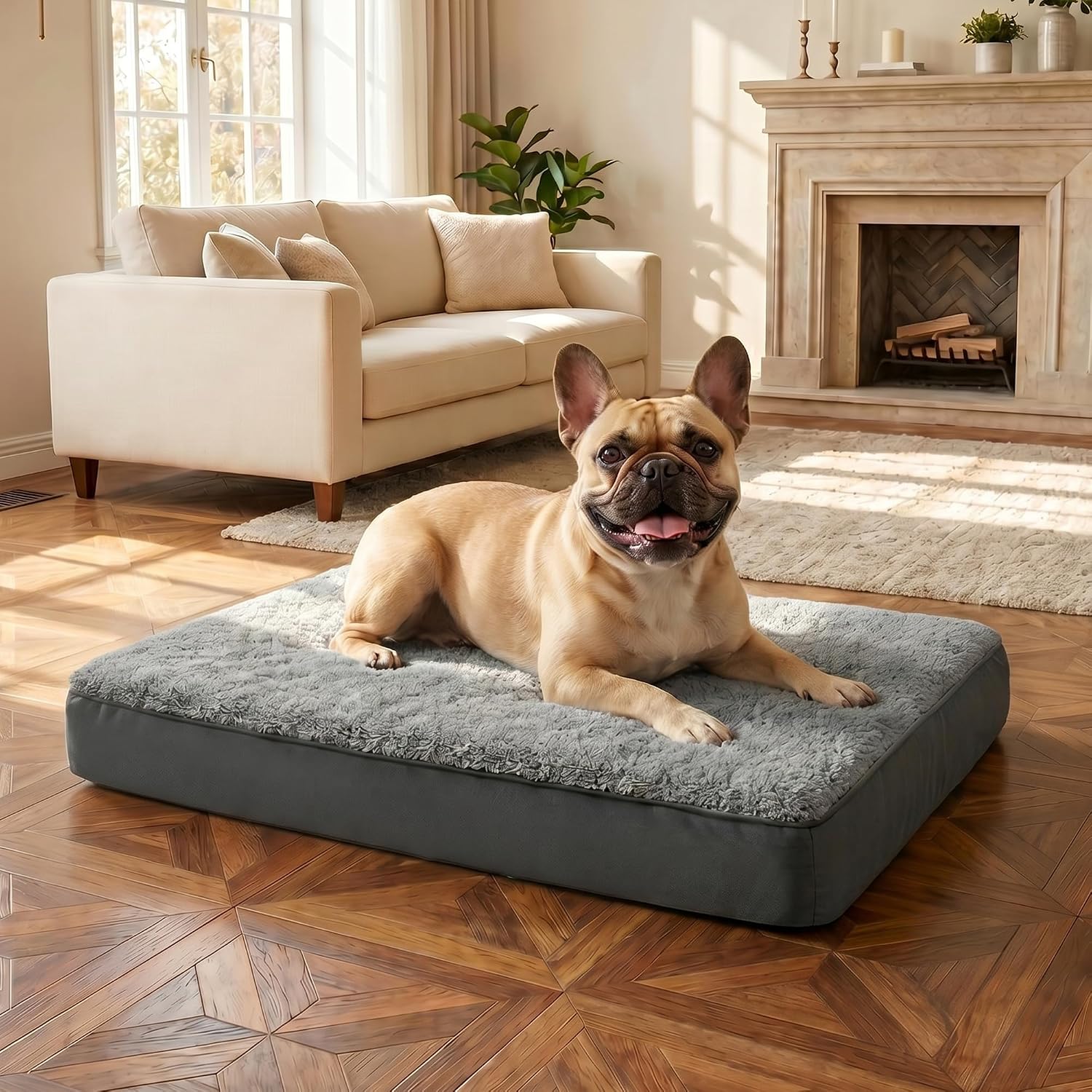 Waterproof Dog Bed for Crate, Chew Proof Orthopedic Crate Pad, Reversible Heavy Duty Oxford & Sherpa Egg Crate Foam Pet Mat for Indoor/Outdoor