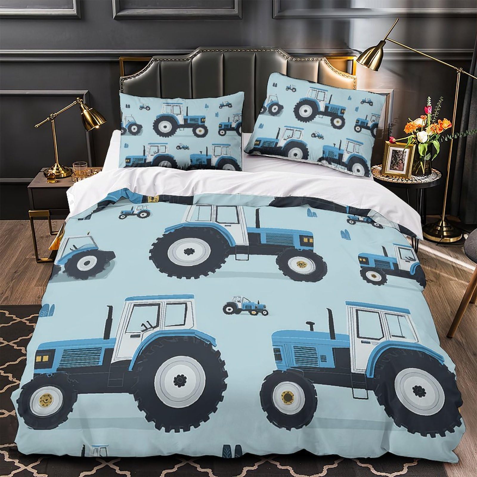 Kinder Traktor Bettwäsche Set Mikrofaser Blau Design