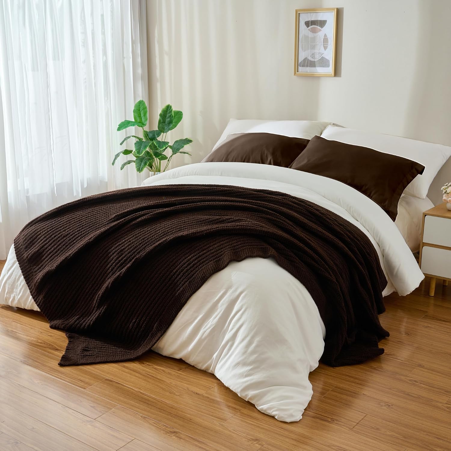Striped Throw Blanket for Couch 50X60 Microfiber Knitted Throws | Dark Brown Ribbed Knit Blankets for Bed, Super Soft 550GSM Fuzzy Plush, Cozy Warm Fluffy Living Roome Decor for Sofa Chair